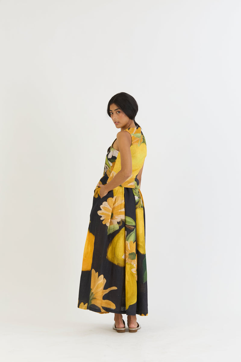 POMELLO WAISTCOAT AND BOX PLEAT SKIRT SET by Yam in yellow color for women Worldwide