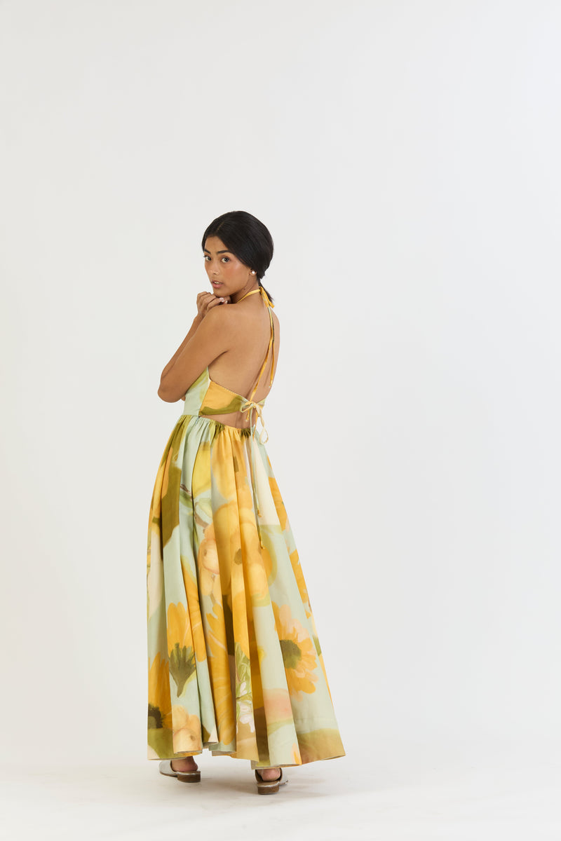LEMONADE HALTER NECK DRESS satin by Yam in yellow color for women Worldwide
