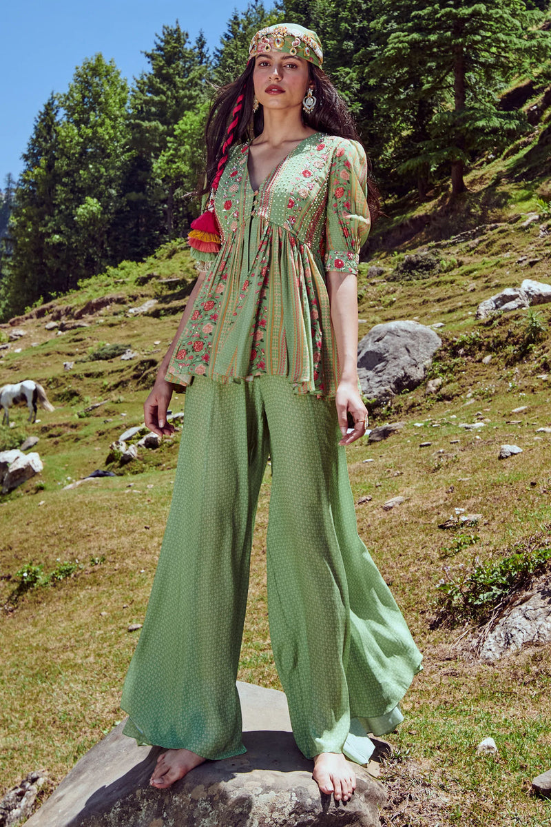 Eden Peplum Set crepe by Paulmi & Harsh-kahan Sep'26 in green for women Worldwide