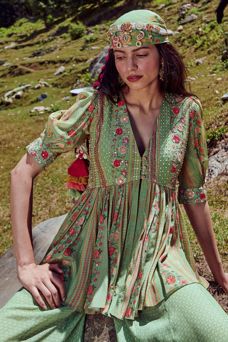 Eden Peplum Set crepe by Paulmi & Harsh-kahan Sep'26 in green for women Worldwide