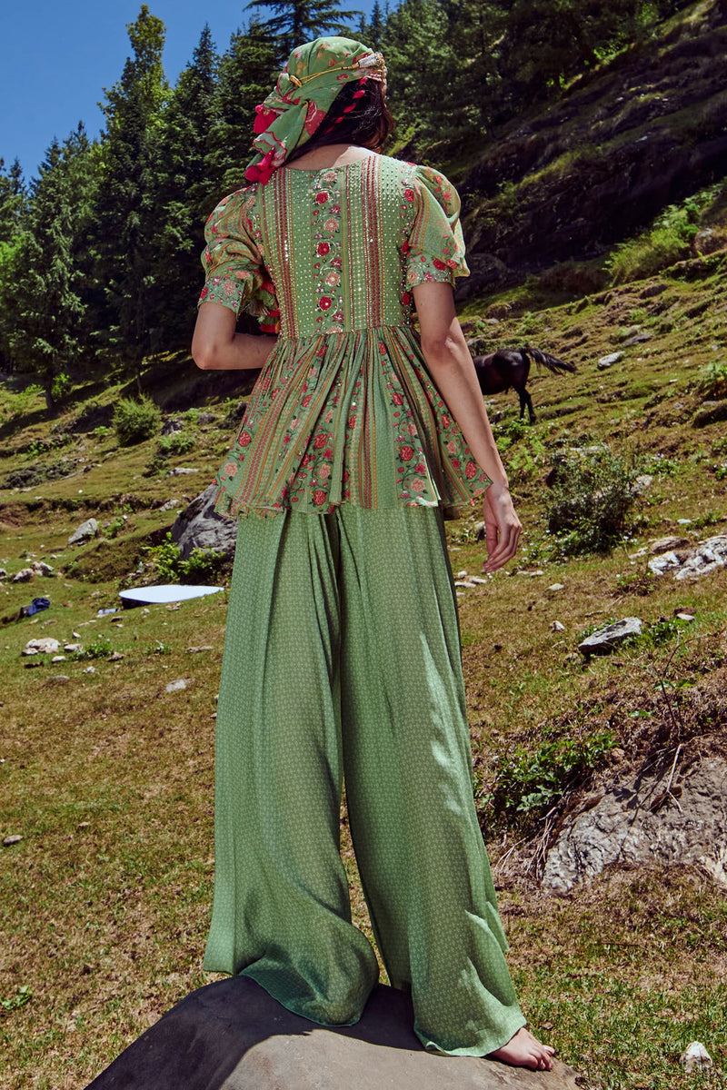 Eden Peplum Set crepe by Paulmi & Harsh-kahan Sep'26 in green for women Worldwide