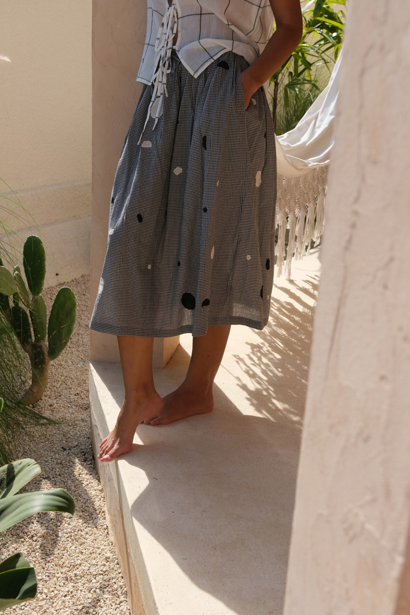 All dots are not black skirt cotton by World of Crow in grey color for women Worldwide