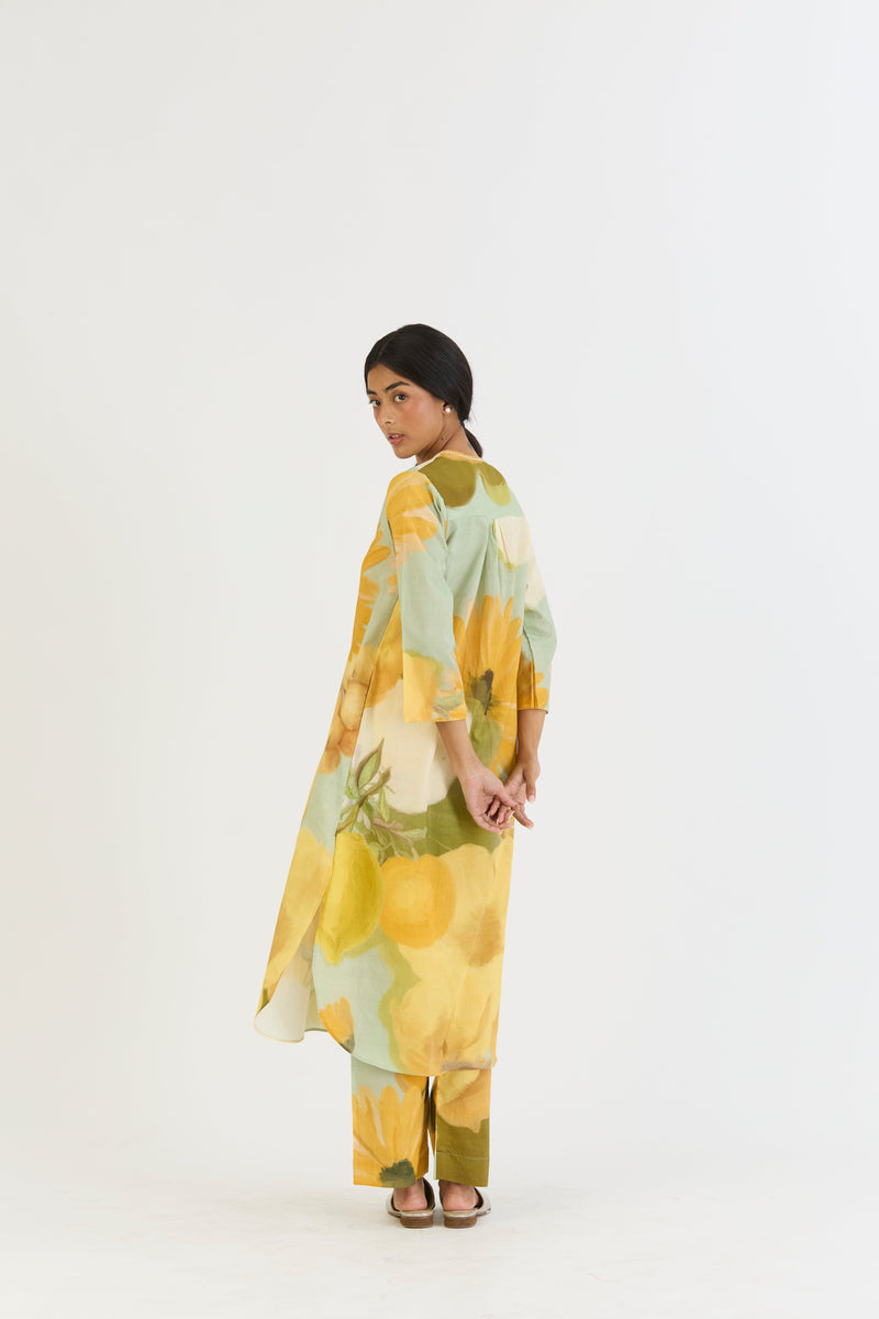 LEMONADE LONG KURTA SET cotton by Yam in yellow color for women Worldwide