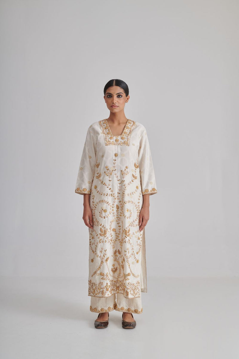 EILA & RIYA KURTA & PANT silk by Rashika Mittal in ivory color for women Worldwide