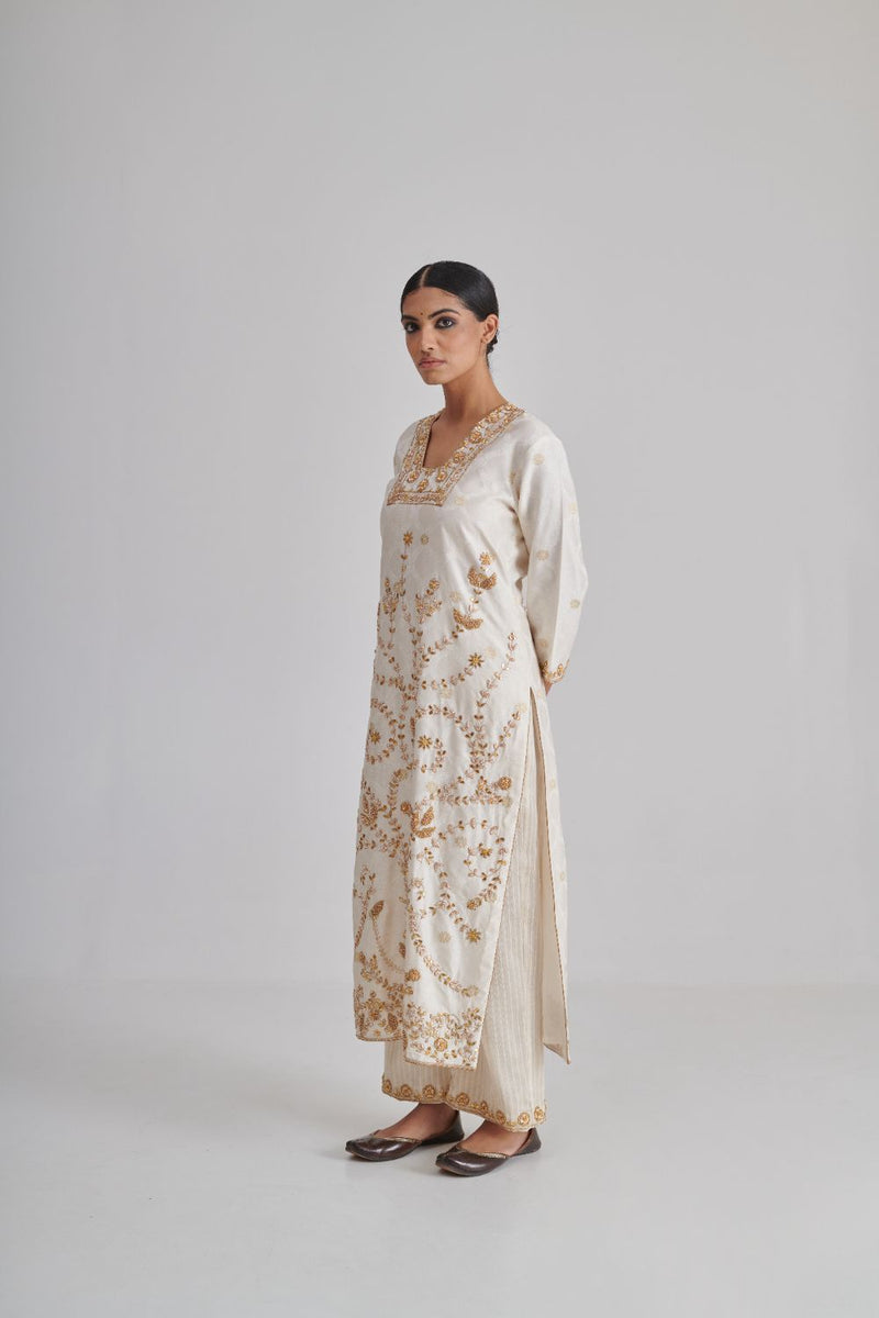 EILA & RIYA KURTA & PANT silk by Rashika Mittal in ivory color for women Worldwide