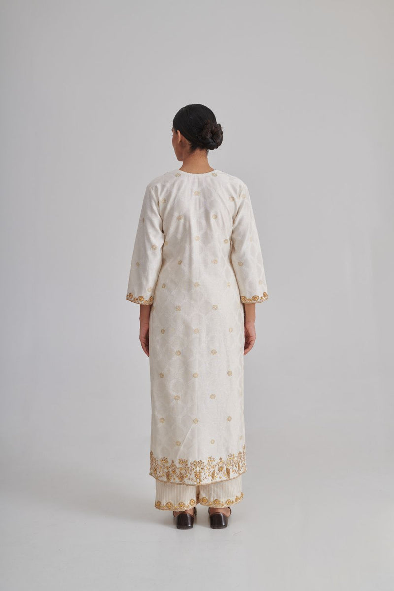EILA & RIYA KURTA & PANT silk by Rashika Mittal in ivory color for women Worldwide