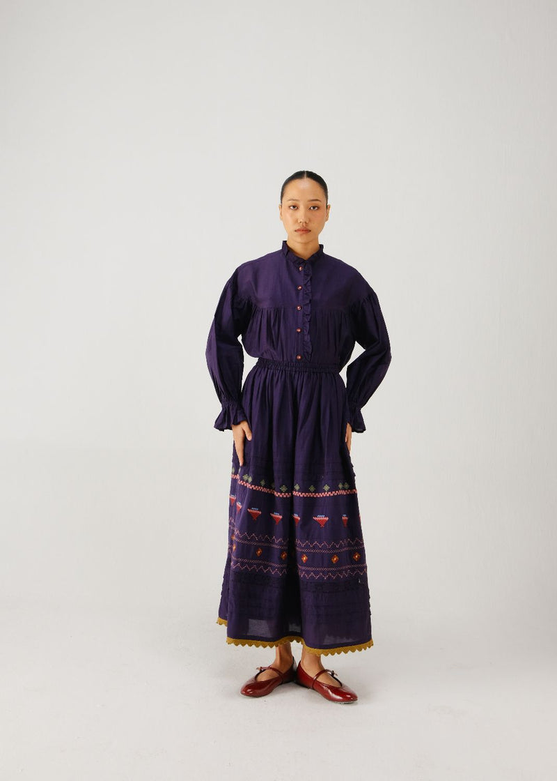 Emily skirt-Ink folk emb. silk by CORD for women Worldwide