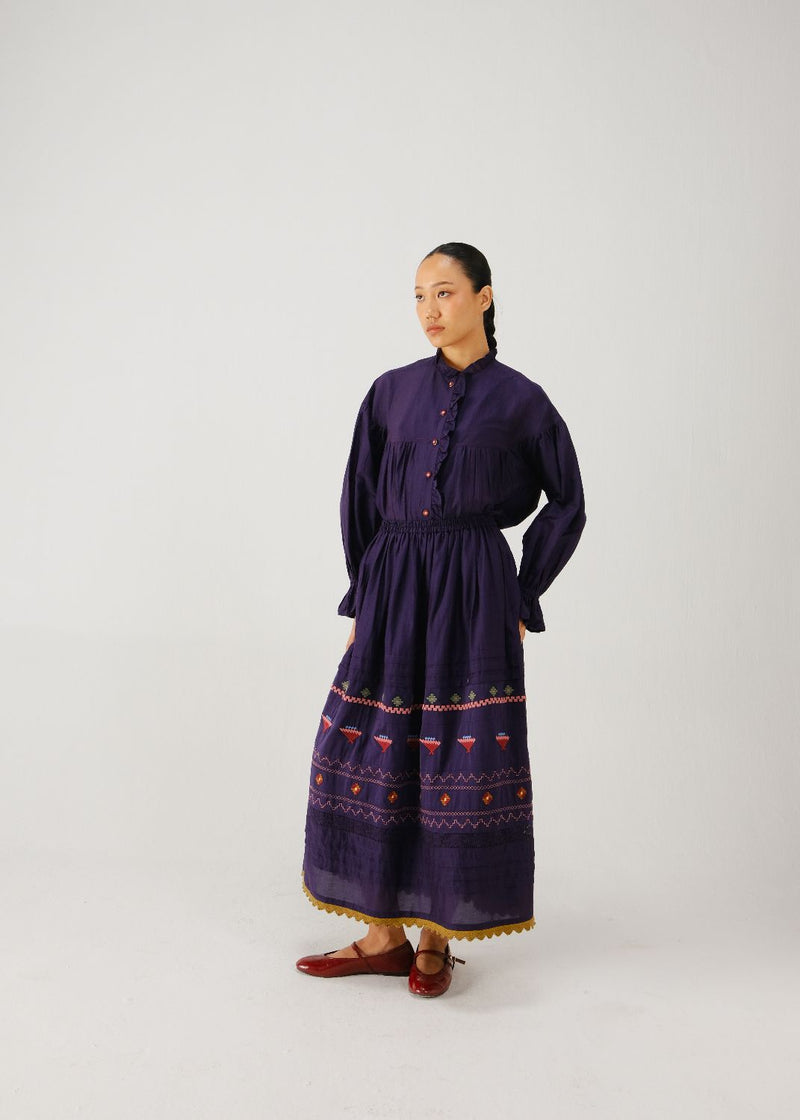 Emily skirt-Ink folk emb. silk by CORD for women Worldwide