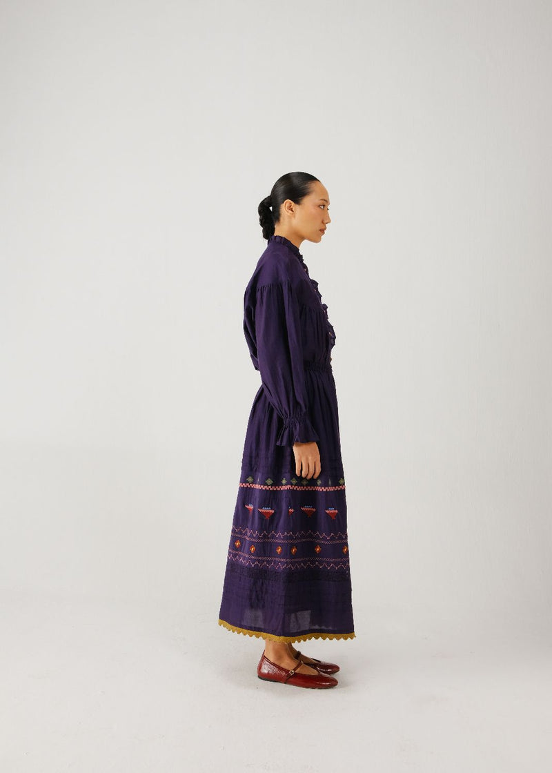 Emily skirt-Ink folk emb. silk by CORD for women Worldwide