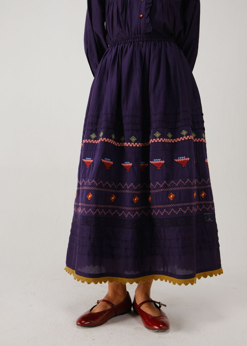 Emily skirt-Ink folk emb. silk by CORD for women Worldwide