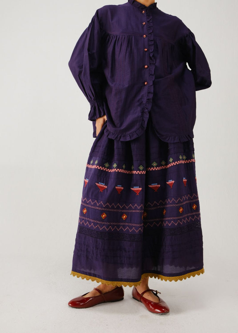 Emily skirt-Ink folk emb. silk by CORD for women Worldwide