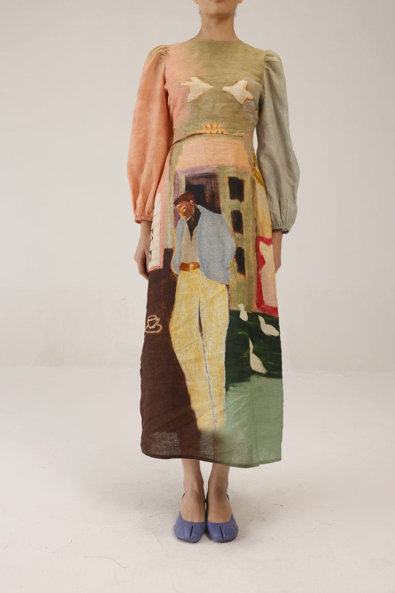 EURO LONG DRESS - MORNING COFFEE all linen by CORD for women Worldwide