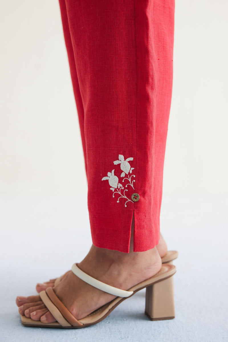 Ebb & Flow Sunset Linen Trousers by SUI in red color for women Worldwide