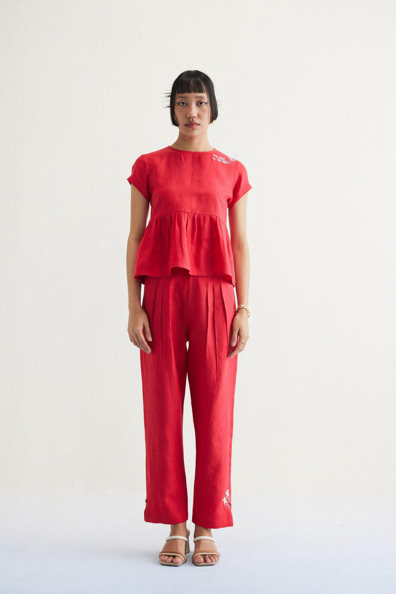 Ebb & Flow Sunset Linen Trousers by SUI in red color for women Worldwide