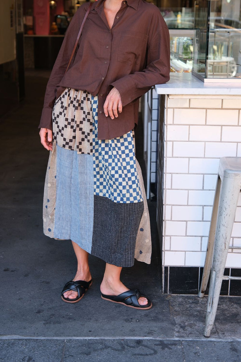 Echo Park Blue Patchwork Skirt cotton by World of Crow in blue color for women Worldwide