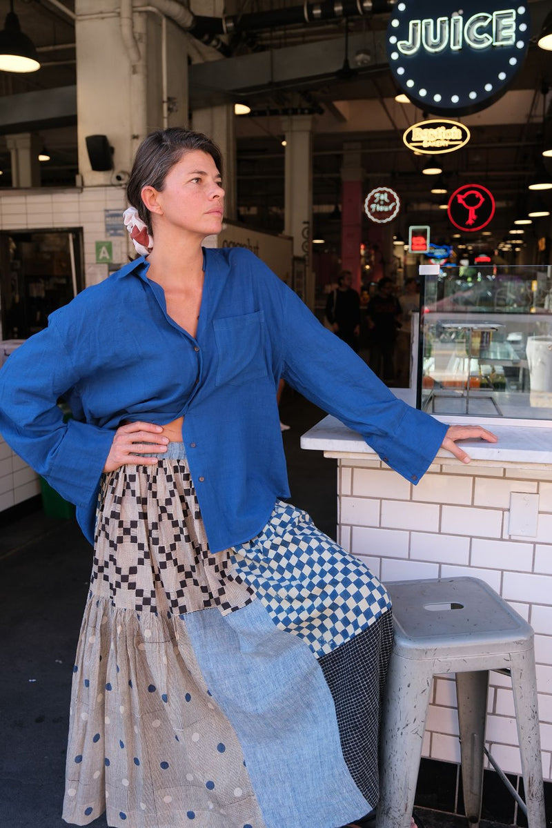 Echo Park Blue Patchwork Skirt cotton by World of Crow in blue color for women Worldwide