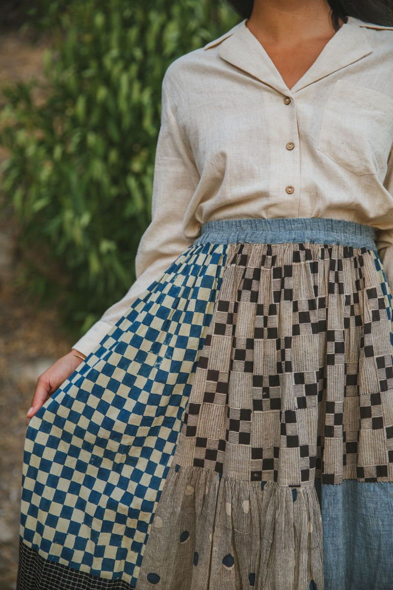 Oxford Skirt — Iconic Patchwork cotton by World of Crow in multi color for women Worldwide