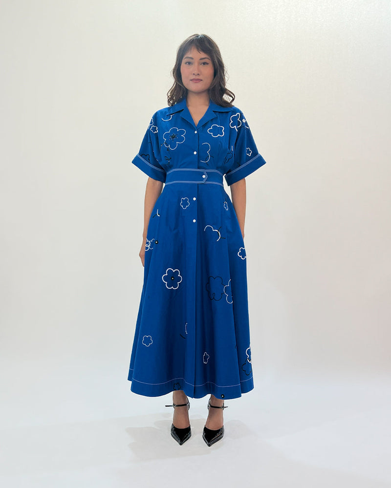 Ditsy Embroidered Sundress 100% cotton by Leh Studios in blue color for women Worldwide