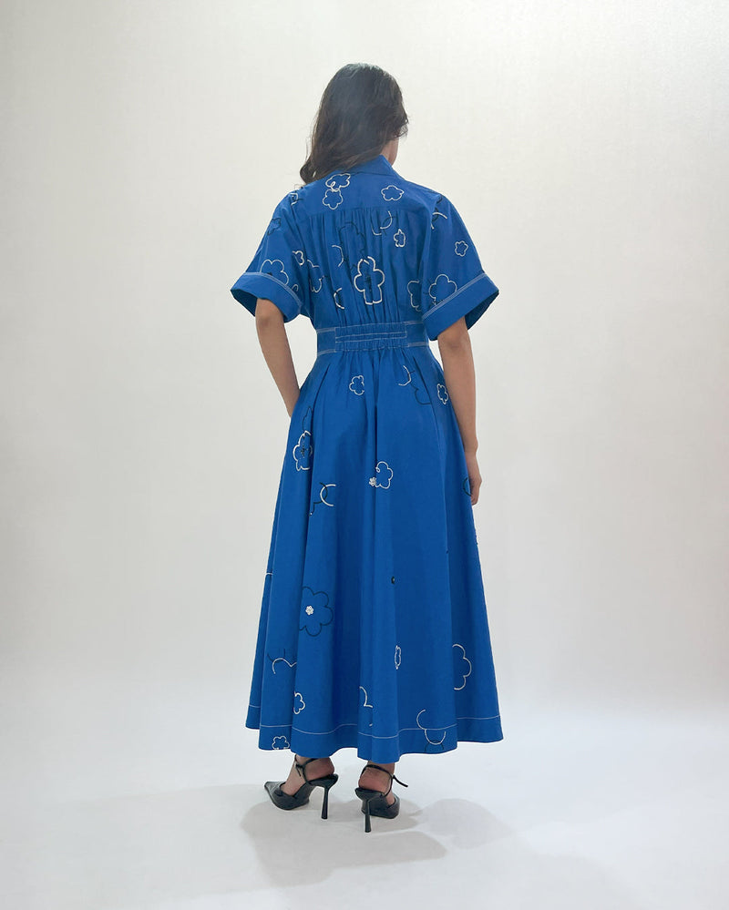 Ditsy Embroidered Sundress 100% cotton by Leh Studios in blue color for women Worldwide