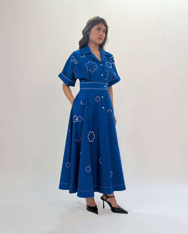 Ditsy Embroidered Sundress 100% cotton by Leh Studios in blue color for women Worldwide