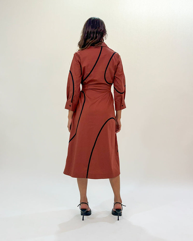Yara tape dress-Brown & Black 100% cotton by Leh Studios in brown color for women Worldwide