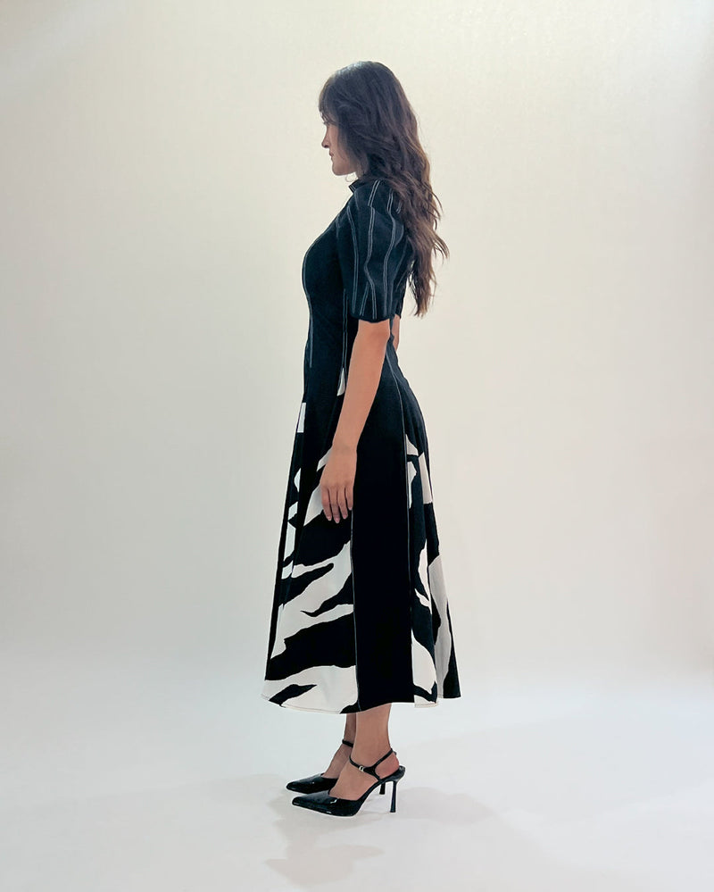 Stream Godet dress 100% cotton by Leh Studios in black color for women Worldwide