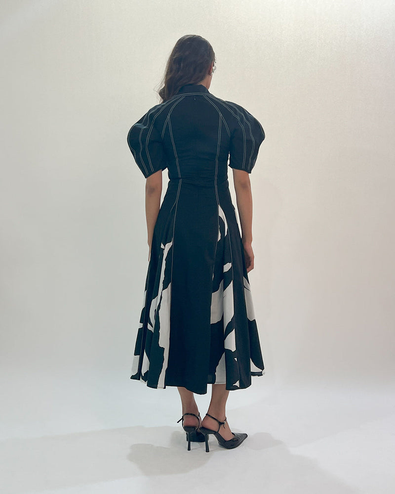 Stream Godet dress 100% cotton by Leh Studios in black color for women Worldwide