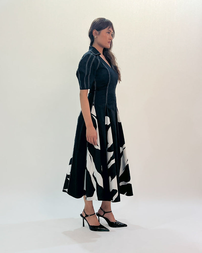 Stream Godet dress 100% cotton by Leh Studios in black color for women Worldwide