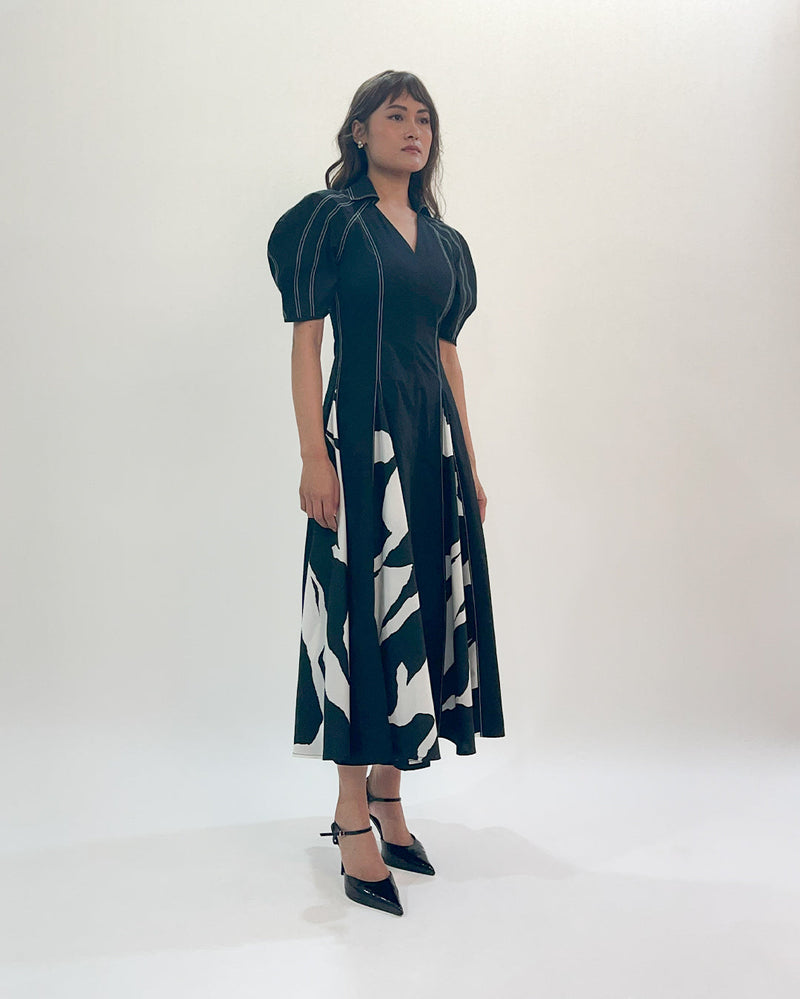 Stream Godet dress 100% cotton by Leh Studios in black color for women Worldwide