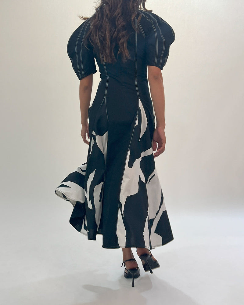 Stream Godet dress 100% cotton by Leh Studios in black color for women Worldwide