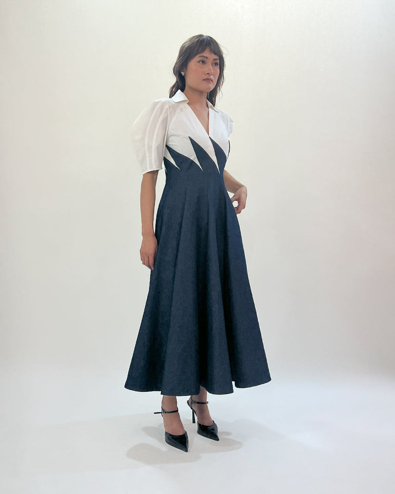 Yacht Dress-Blue & White 100% cotton by Leh Studios in multi color for women Worldwide