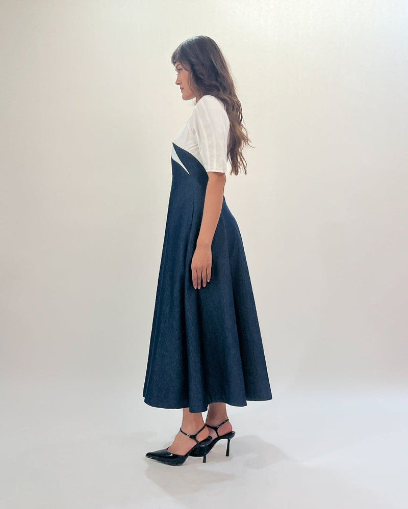 Yacht Dress-Blue & White 100% cotton by Leh Studios in multi color for women Worldwide