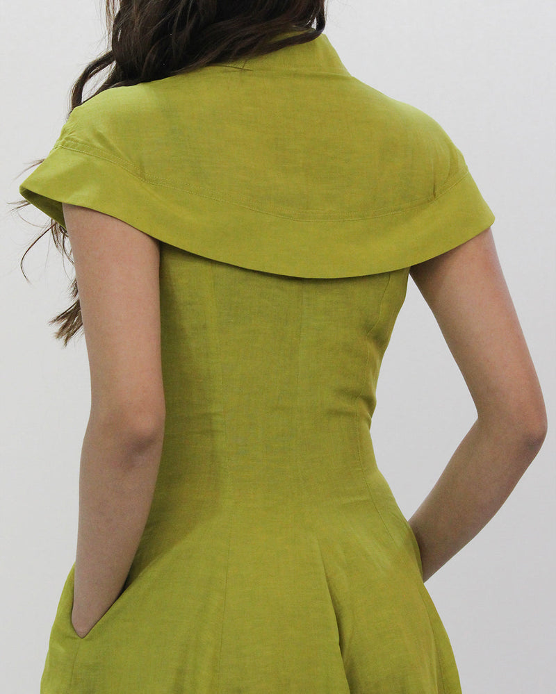 Sophie Cape dress linen by Leh Studios in green color for women Worldwide
