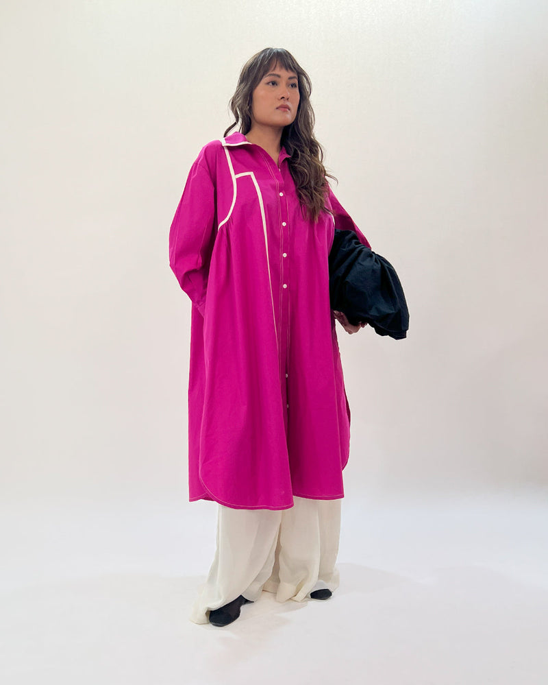 Line shirt dress-Fuchsia 100% cotton by Leh Studios for women Worldwide