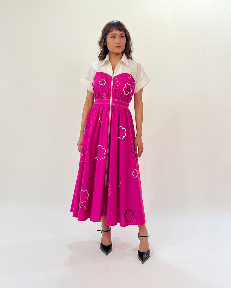 Ditsy Cup Zip Dress 100% cotton by Leh Studios in pink color for women Worldwide