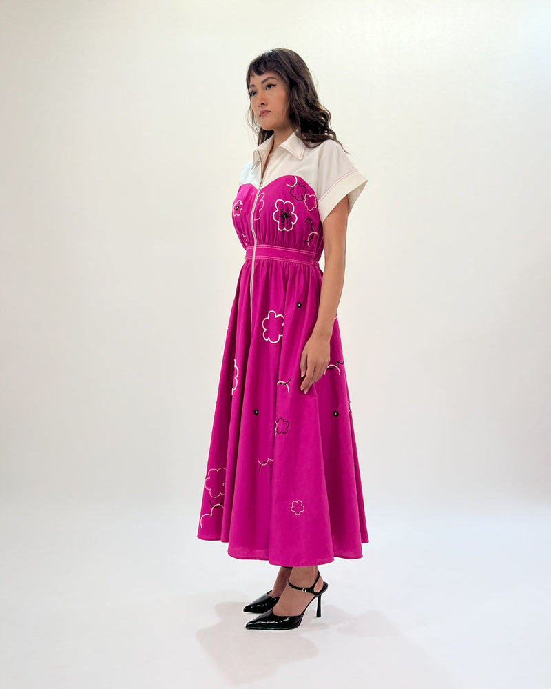 Ditsy Cup Zip Dress 100% cotton by Leh Studios in pink color for women Worldwide