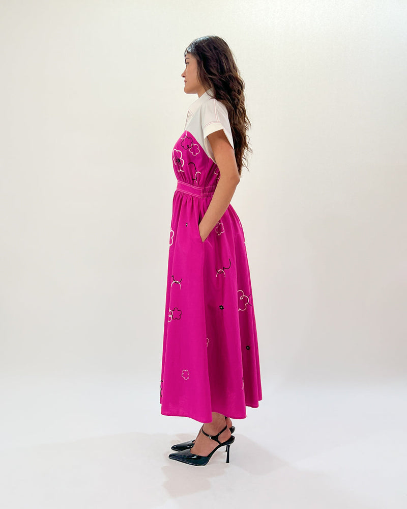 Ditsy Cup Zip Dress 100% cotton by Leh Studios in pink color for women Worldwide