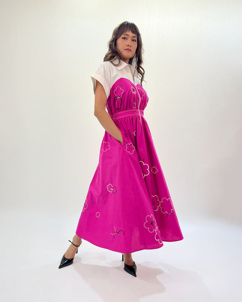 Ditsy Cup Zip Dress 100% cotton by Leh Studios in pink color for women Worldwide