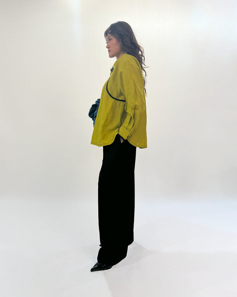 Line shirt 100% cotton by Leh Studios in green color for women Worldwide