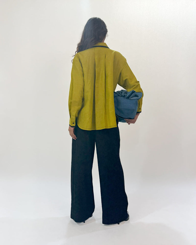 Line shirt 100% cotton by Leh Studios in green color for women Worldwide