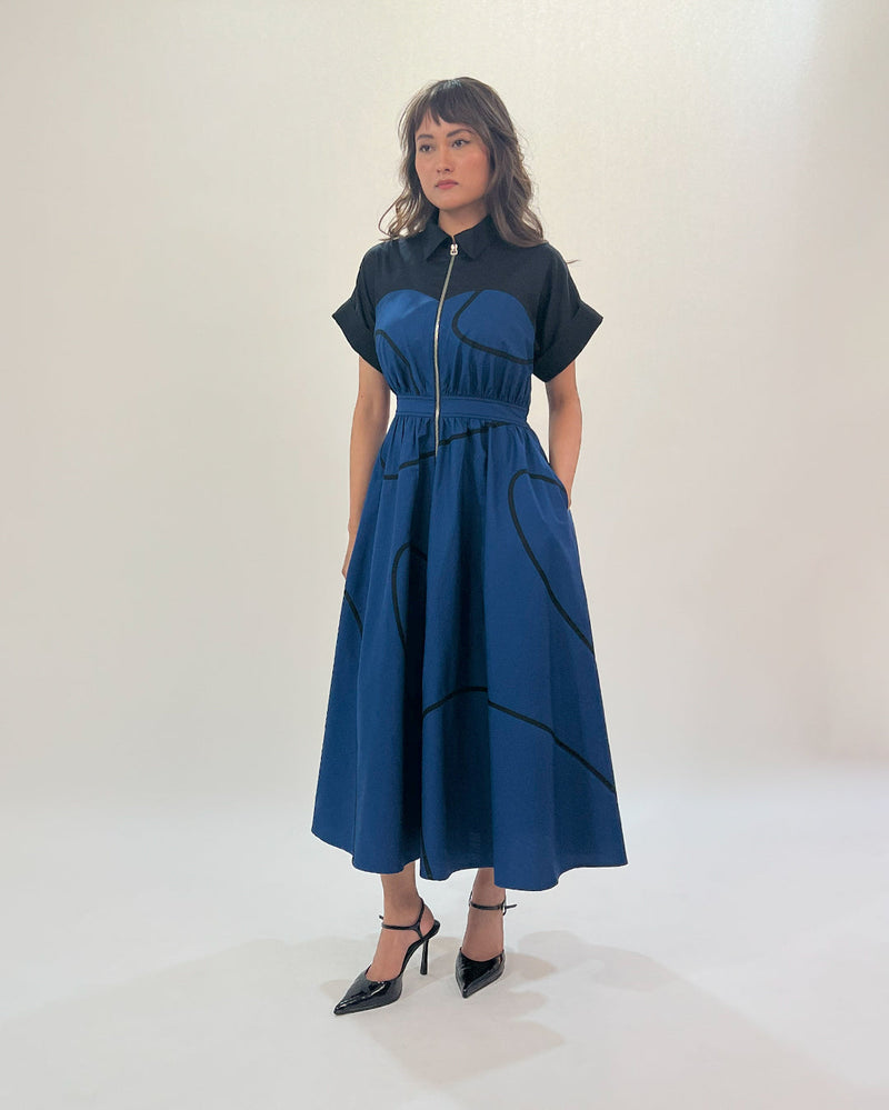 Cup Stem zip dress 100% cotton by Leh Studios in multi color for women Worldwide