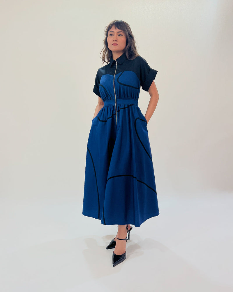 Cup Stem zip dress 100% cotton by Leh Studios in multi color for women Worldwide