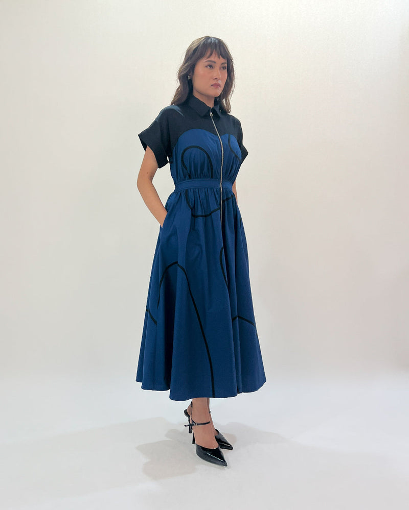 Cup Stem zip dress 100% cotton by Leh Studios in multi color for women Worldwide