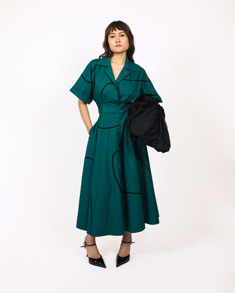 Stem Sundress 100% cotton by Leh Studios in green color for women Worldwide