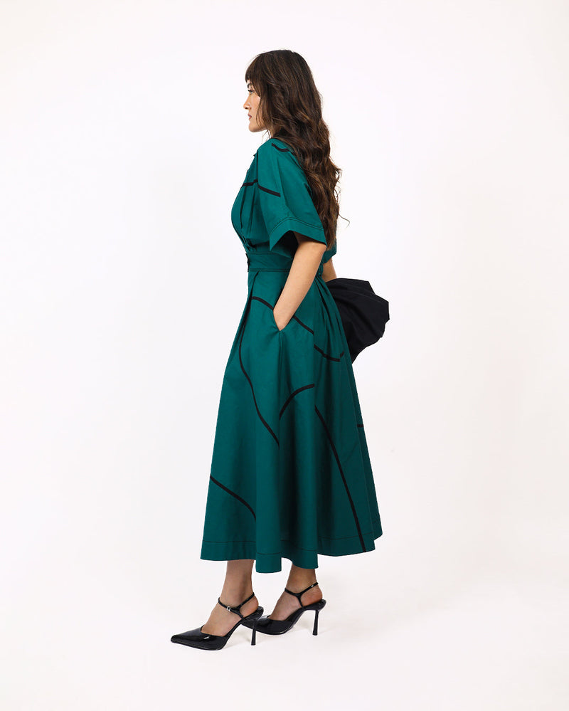 Stem Sundress 100% cotton by Leh Studios in green color for women Worldwide