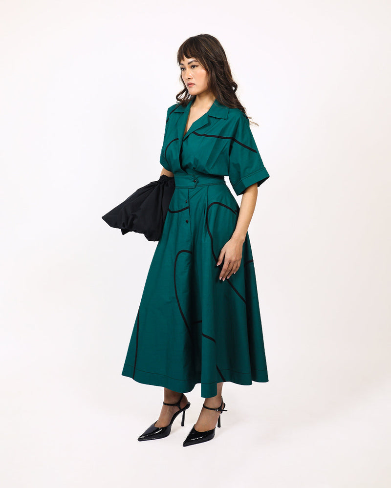 Stem Sundress 100% cotton by Leh Studios in green color for women Worldwide