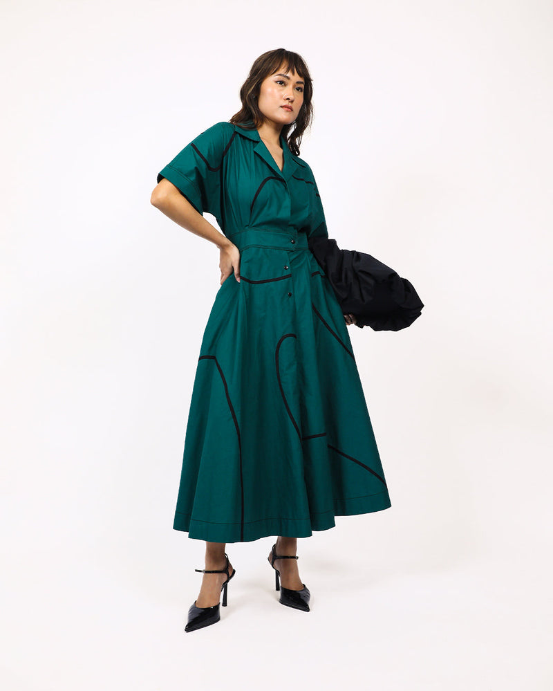 Stem Sundress 100% cotton by Leh Studios in green color for women Worldwide