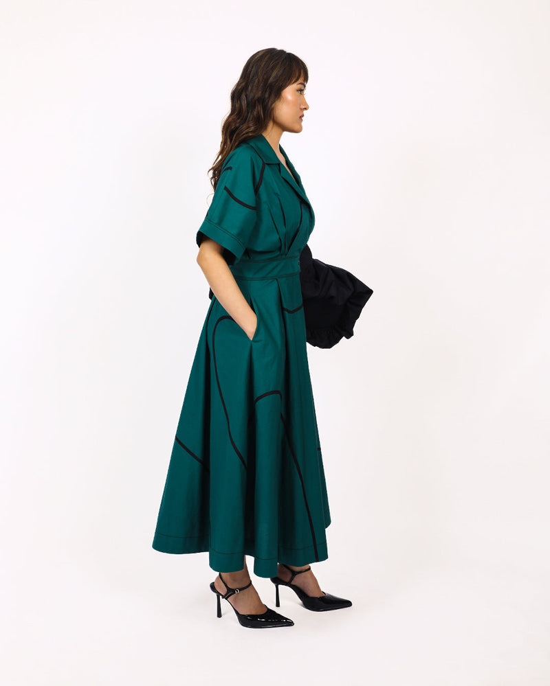 Stem Sundress 100% cotton by Leh Studios in green color for women Worldwide