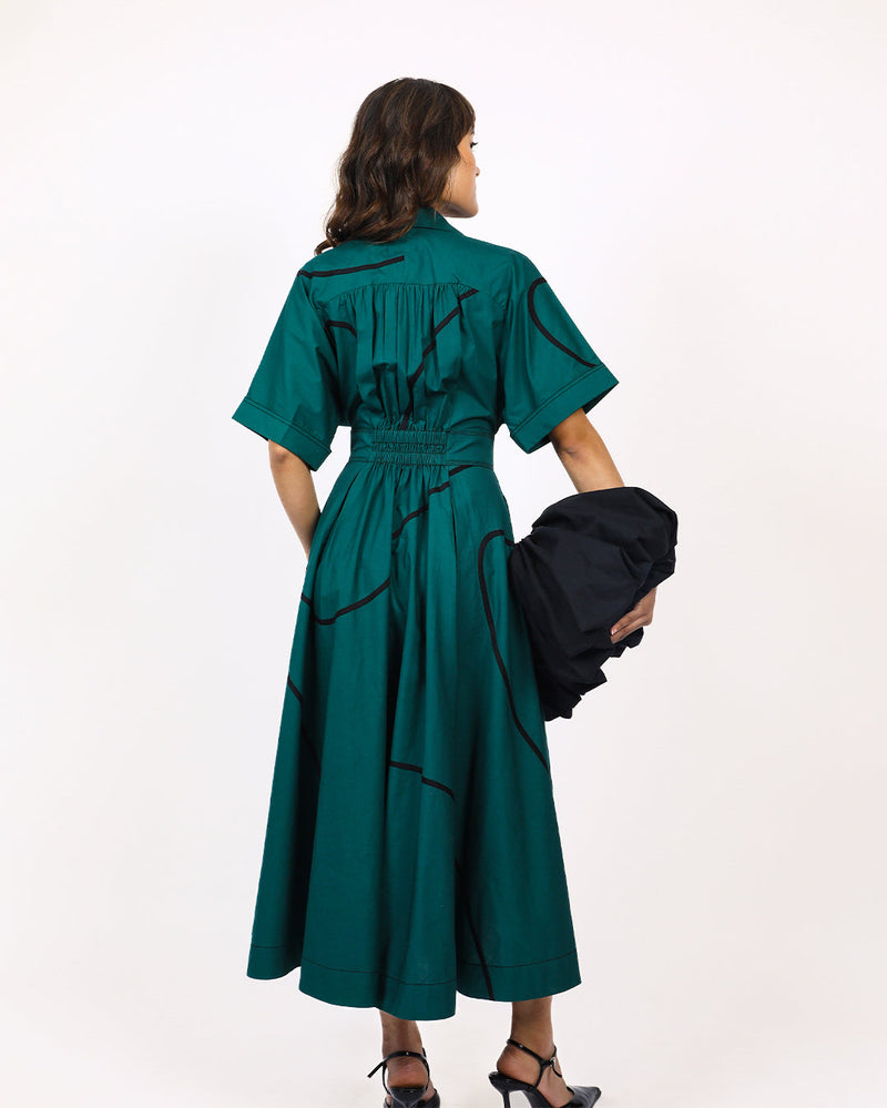 Stem Sundress 100% cotton by Leh Studios in green color for women Worldwide