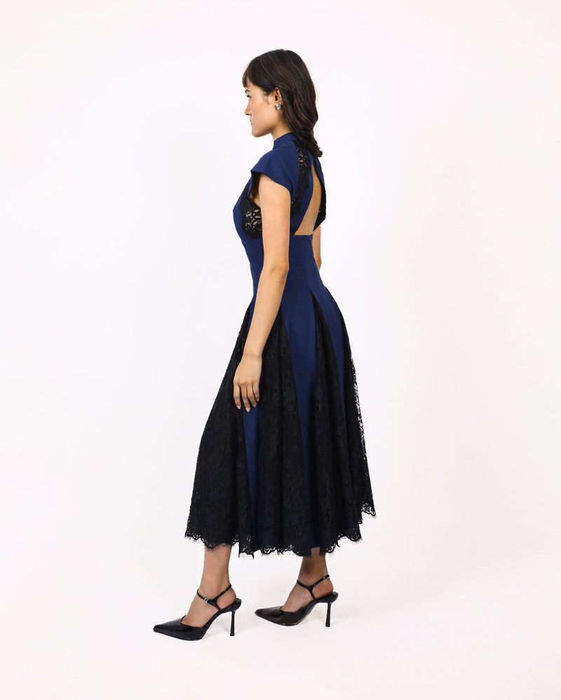 Lace Godet dress mul by Leh Studios in multi color for women Worldwide